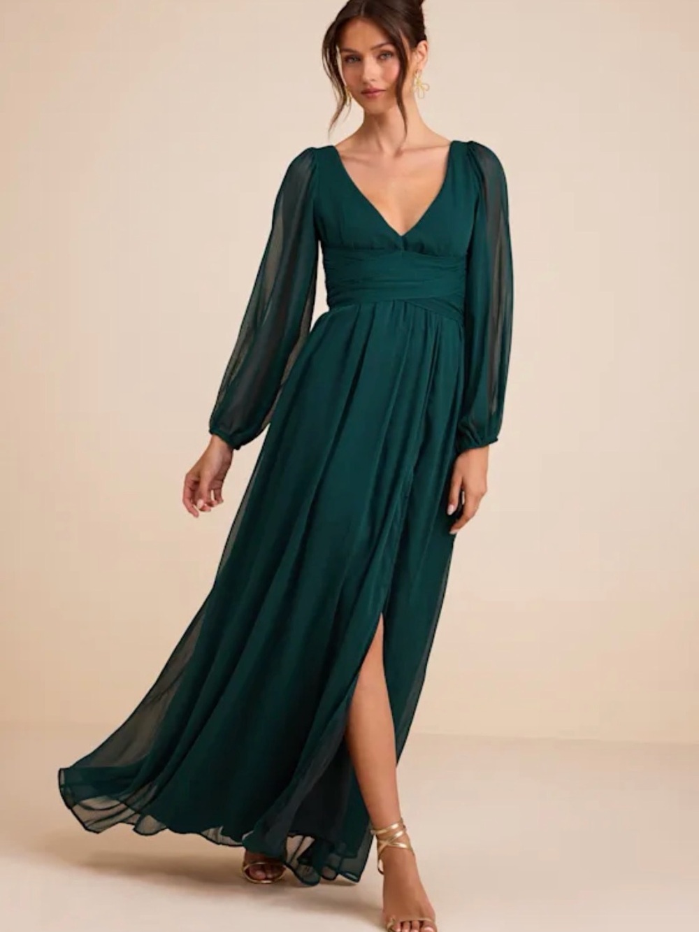 Lulu's Enchant My Love Emerald Green V-Neck Long Sleeve Maxi Dress 2/20